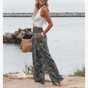 Angerella Womens Elastic High Waisted Palazzo  Wide Leg Trousers with Pocket L